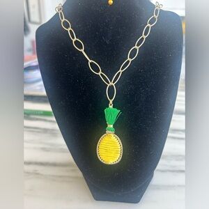 Hand Made Necklace with Pineapple Pendant and Gold Plated Chain
